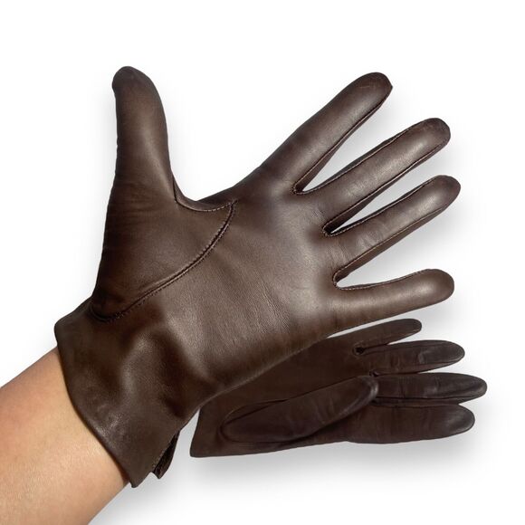 ARIS Women Genuine Leather Brown Gloves Size 7.5 Nylon Lined Old Money Lifestyle - Picture 7 of 11